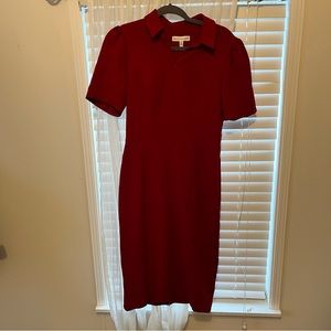 Red fitted midi dress